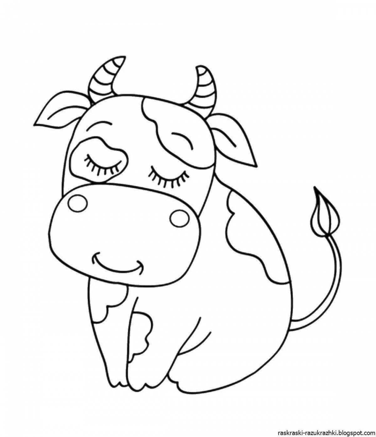 Coloring book happy bull for kids