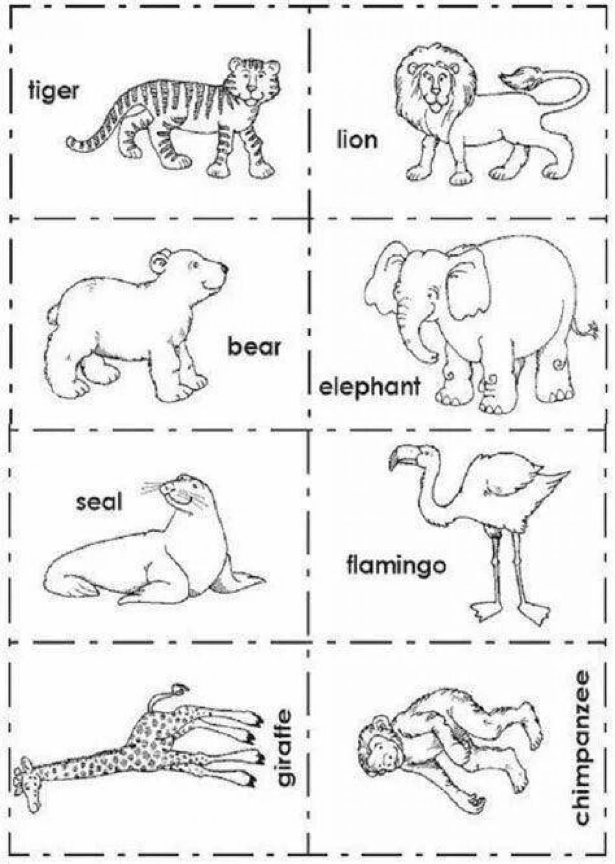 Дикие животные раскраска для детей по английскому