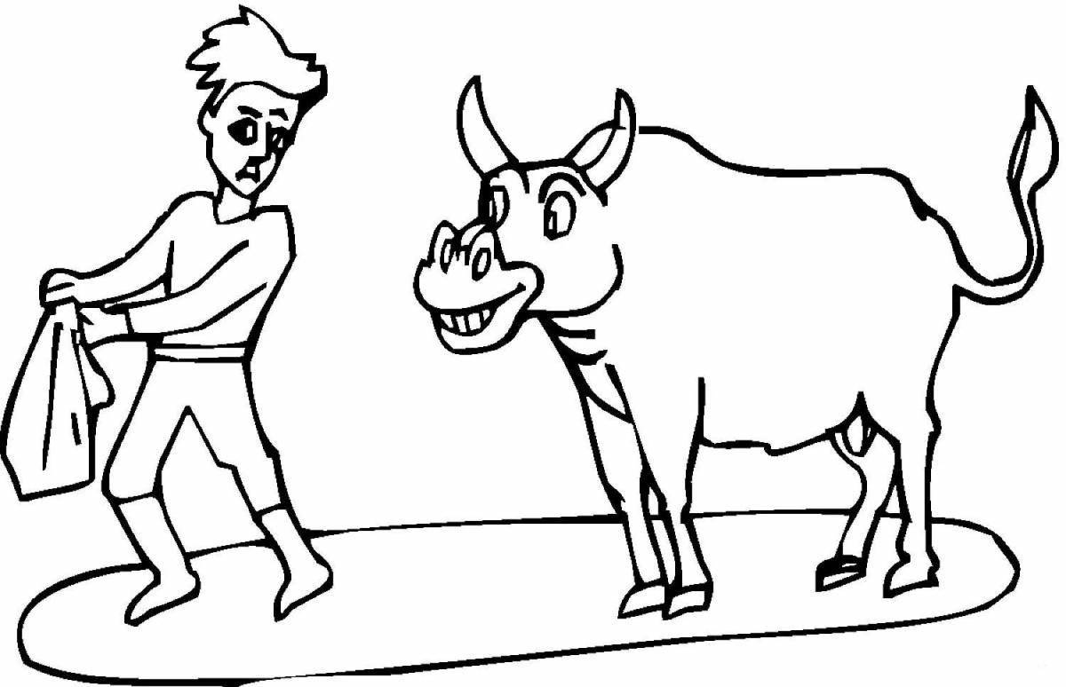 Adorable bull coloring page for kids