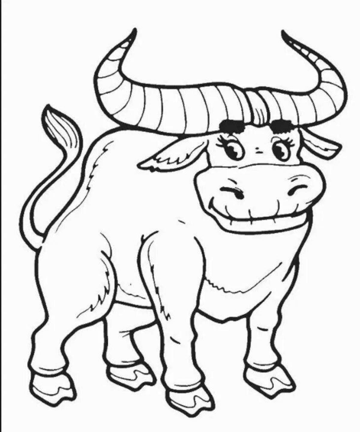 Comic bull coloring book for kids