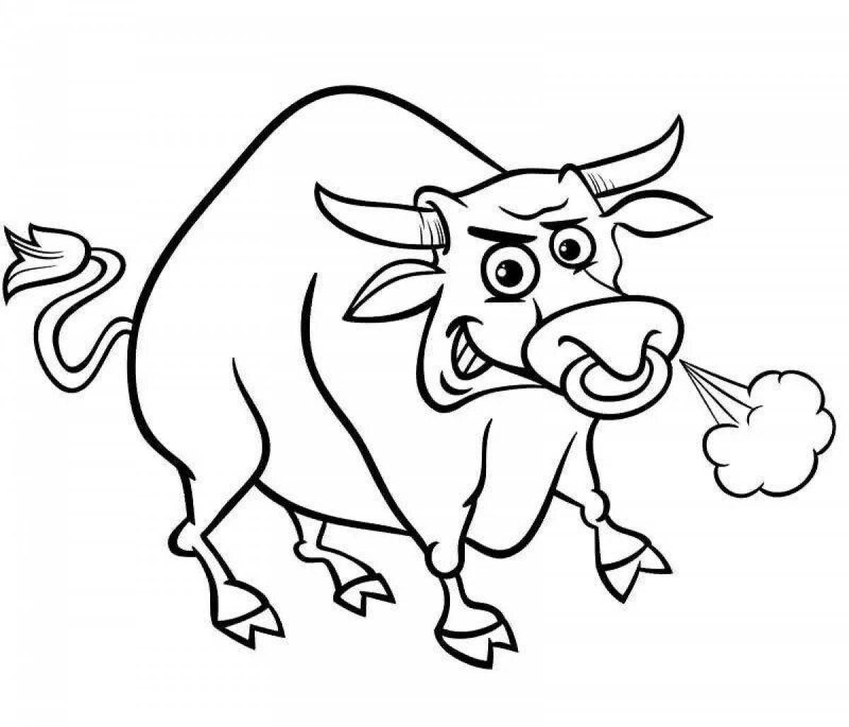 Witty bull coloring page for kids