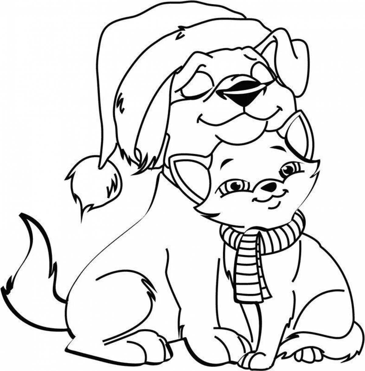 Fluffy dog ​​and cat coloring pages for kids