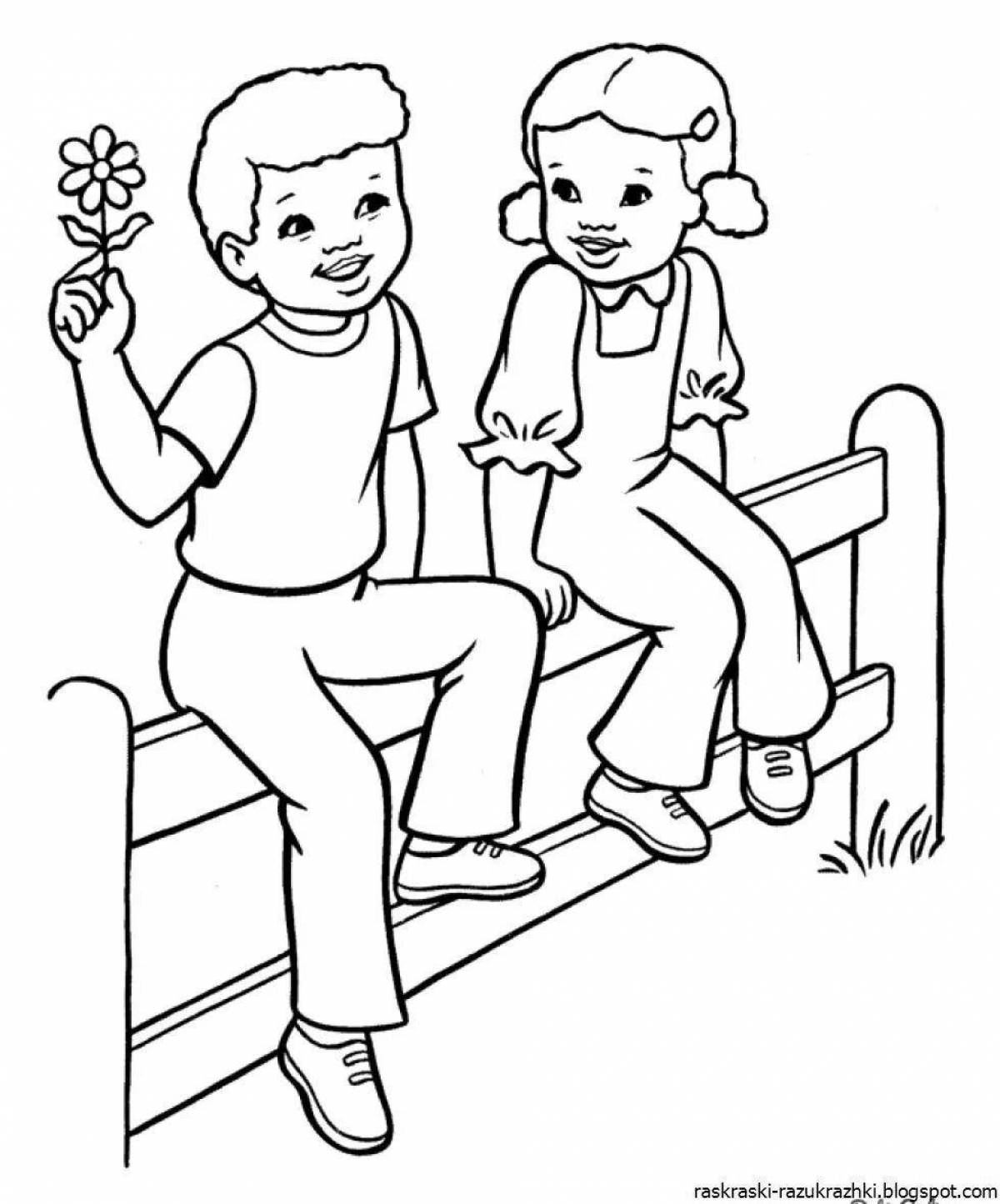 Bright children's coloring friendship
