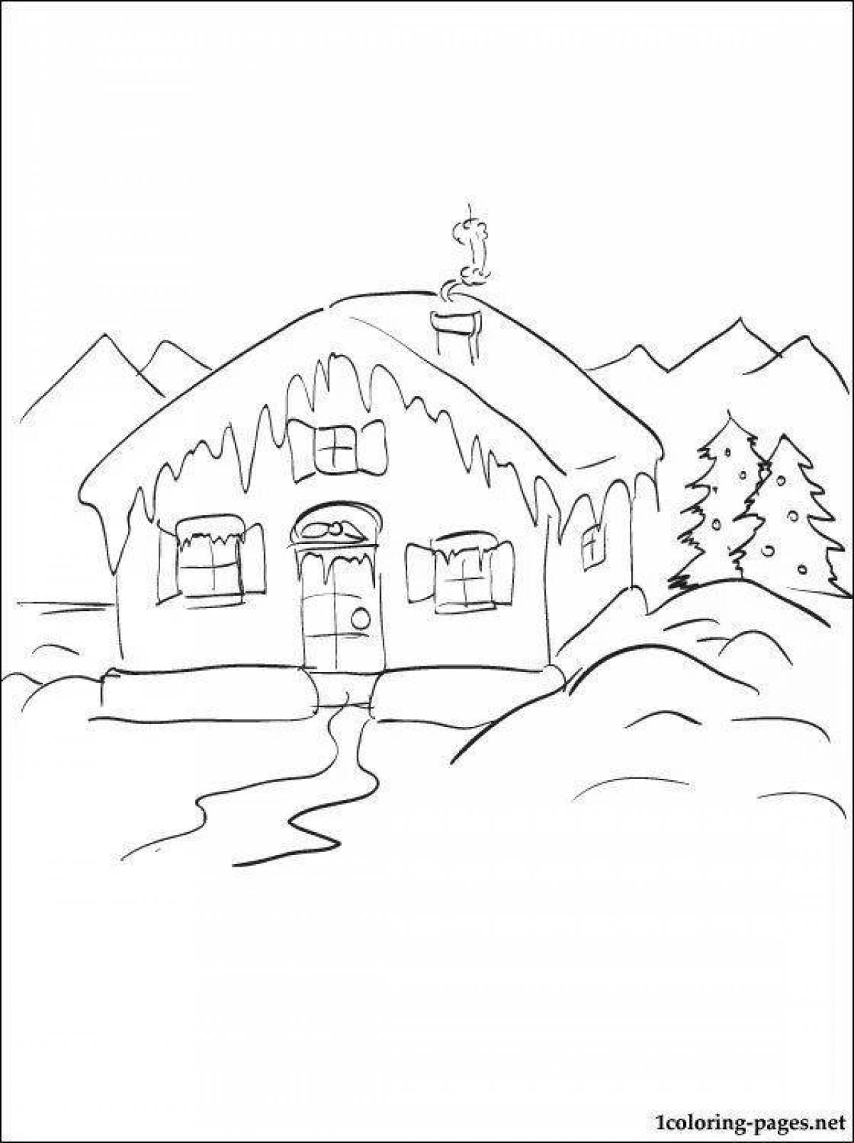 Delightful drawing of a winter landscape for children