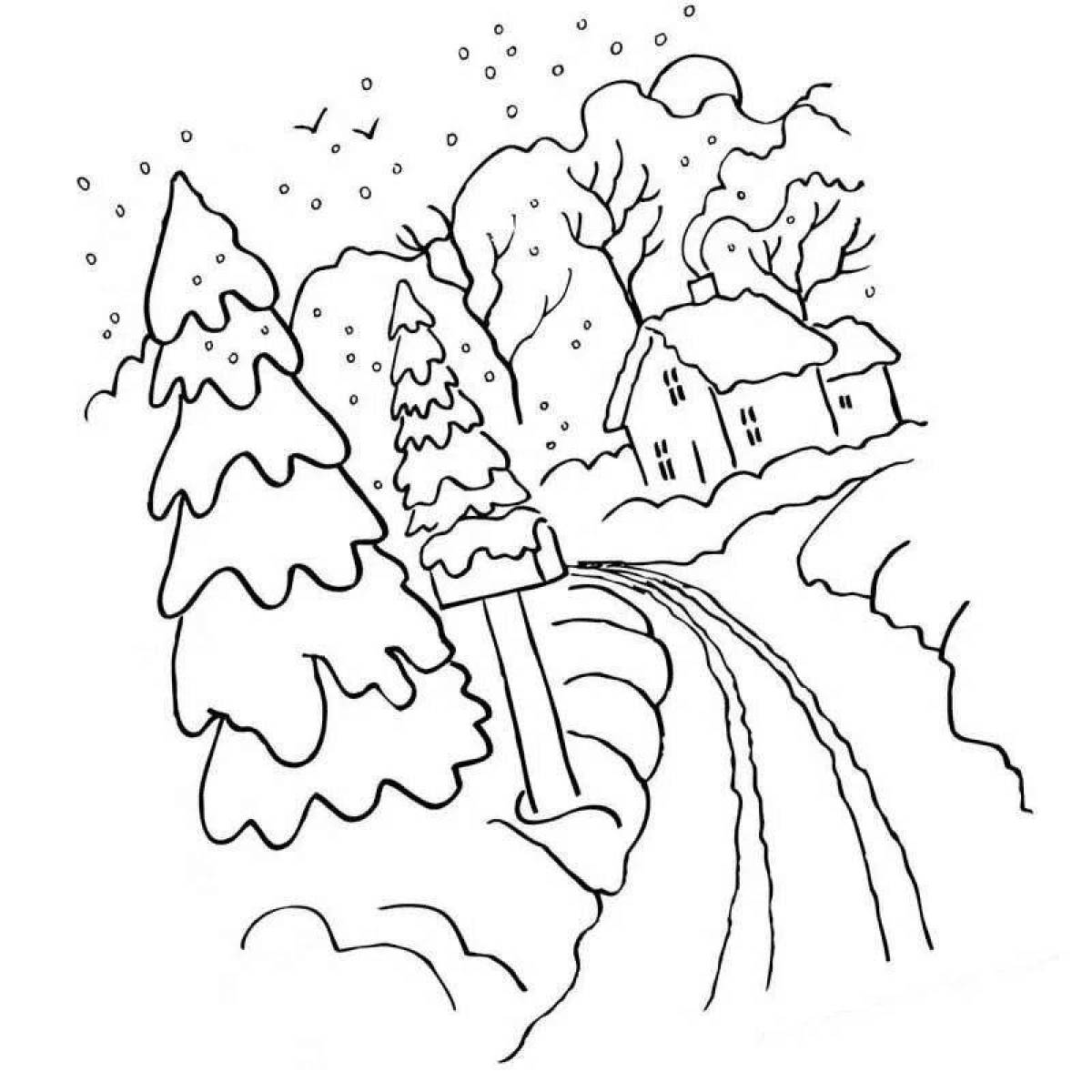 Зимний пейзаж рисунок для детей #6