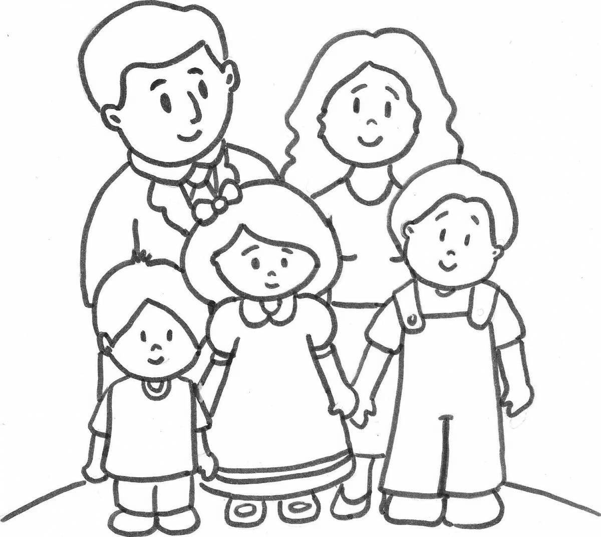 Красочная семейная раскраска для детей 3-4 лет