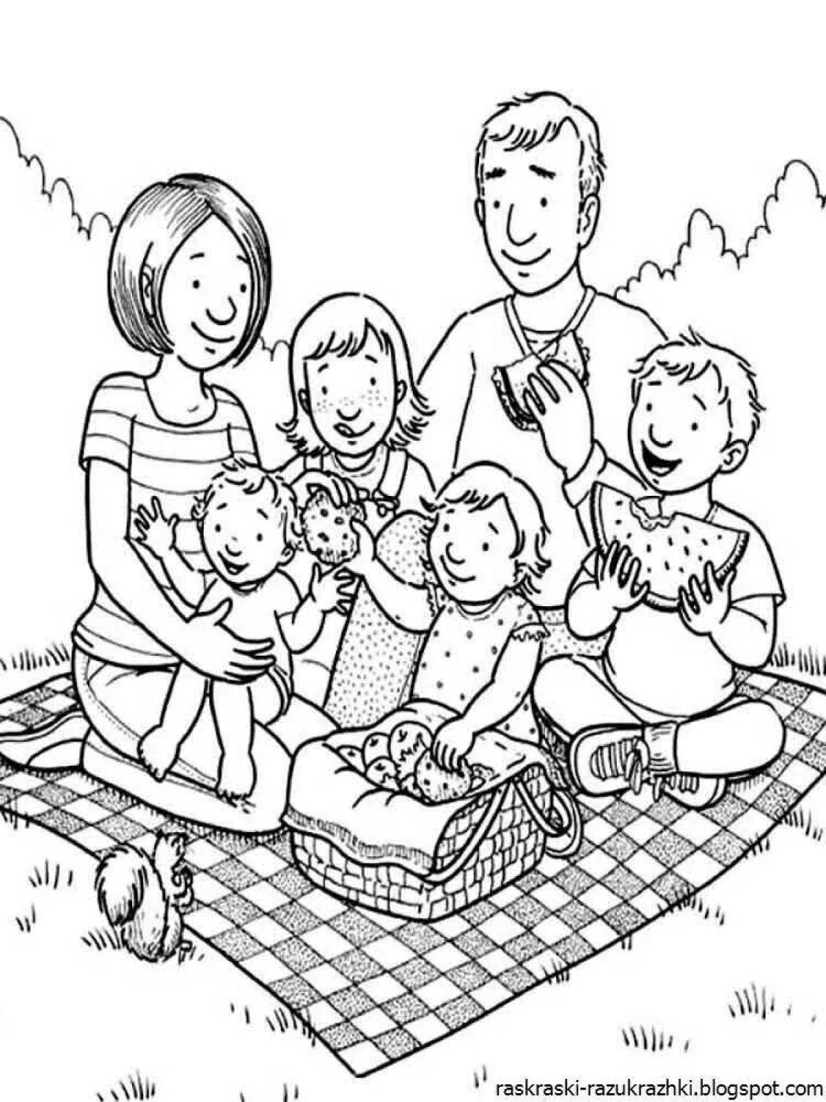 Увлекательная семейная раскраска для детей 3-4 лет