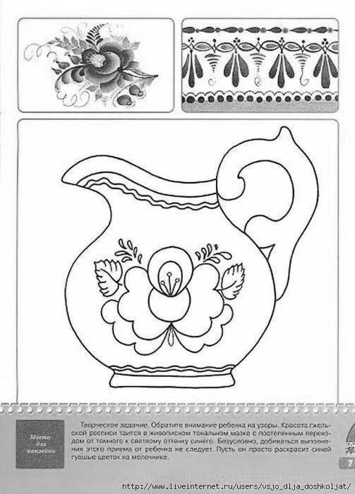 Coloring book charming Gzhel plate