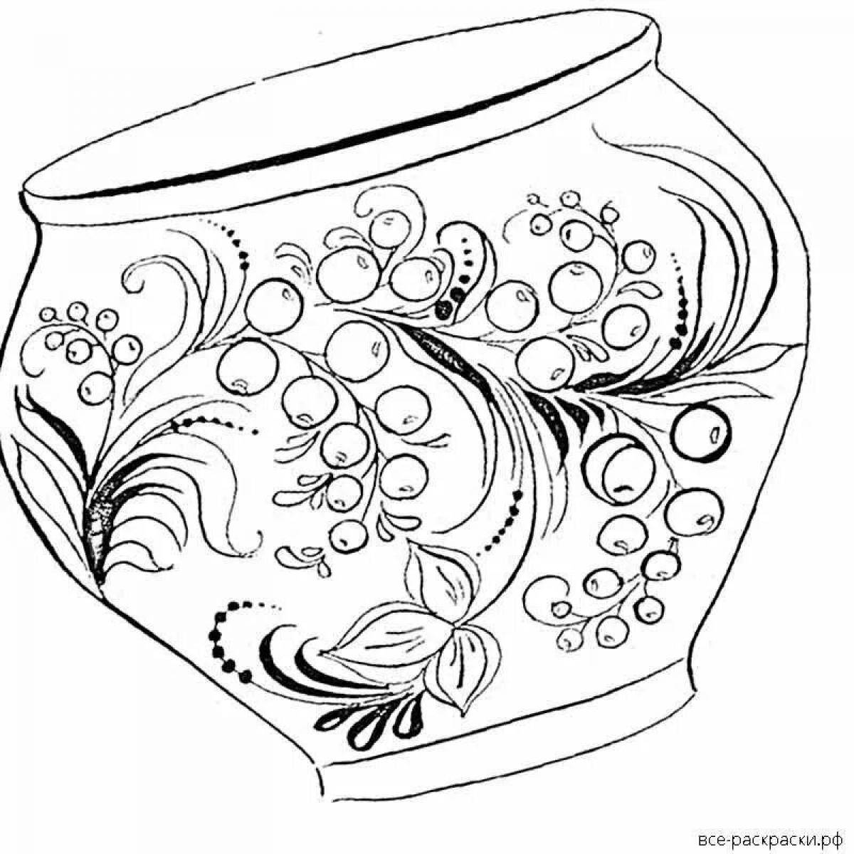 Great Gzhel plate coloring template
