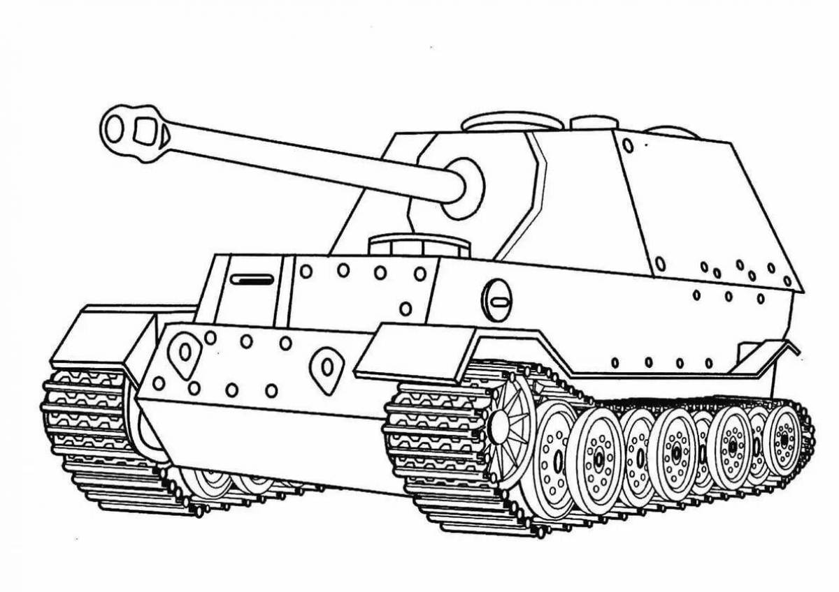 Страница раскраски с динамическим танком