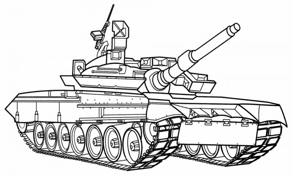 Coloring page for a strikingly shiny Russian tank