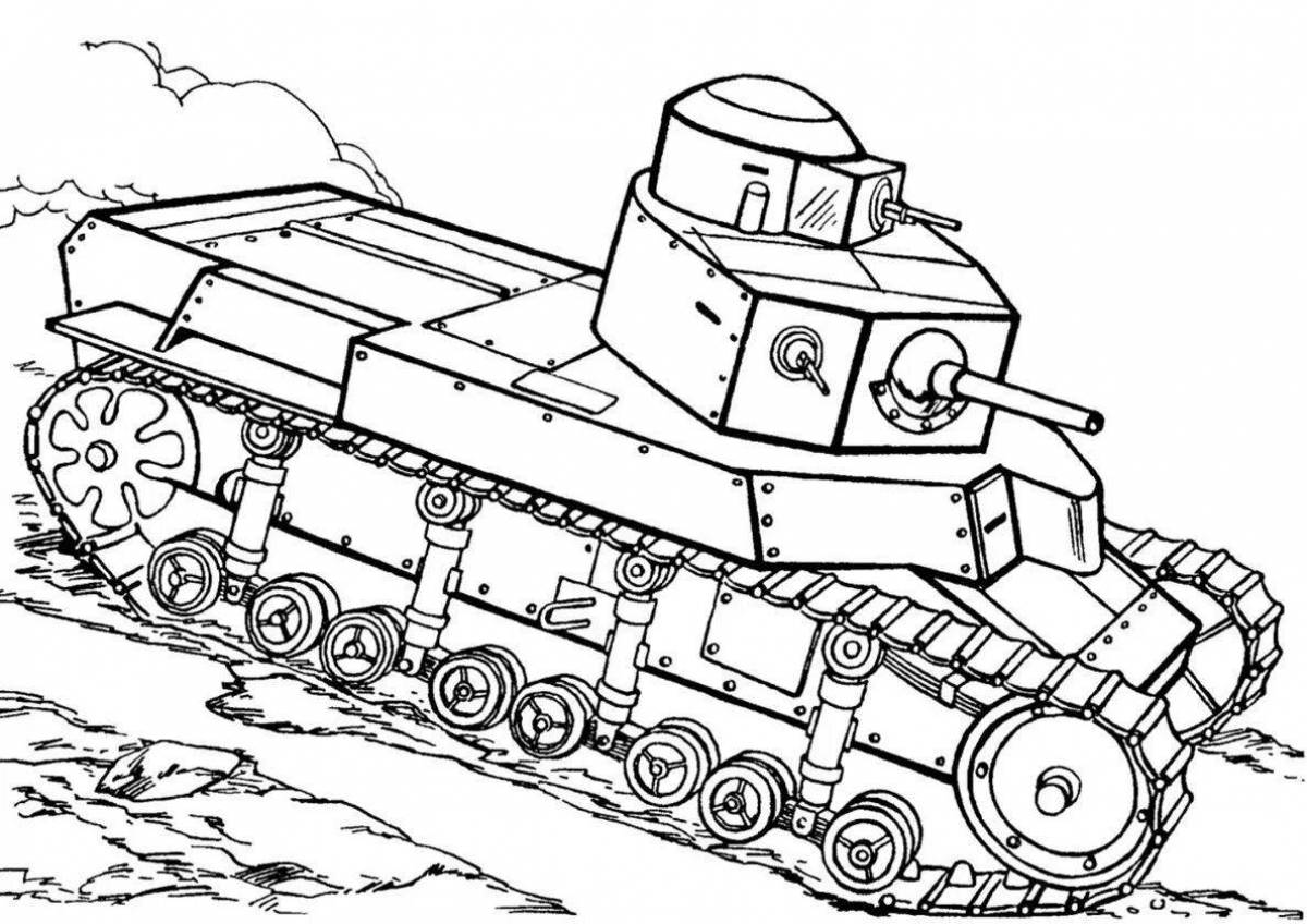 Coloring page strikingly shiny Russian tank