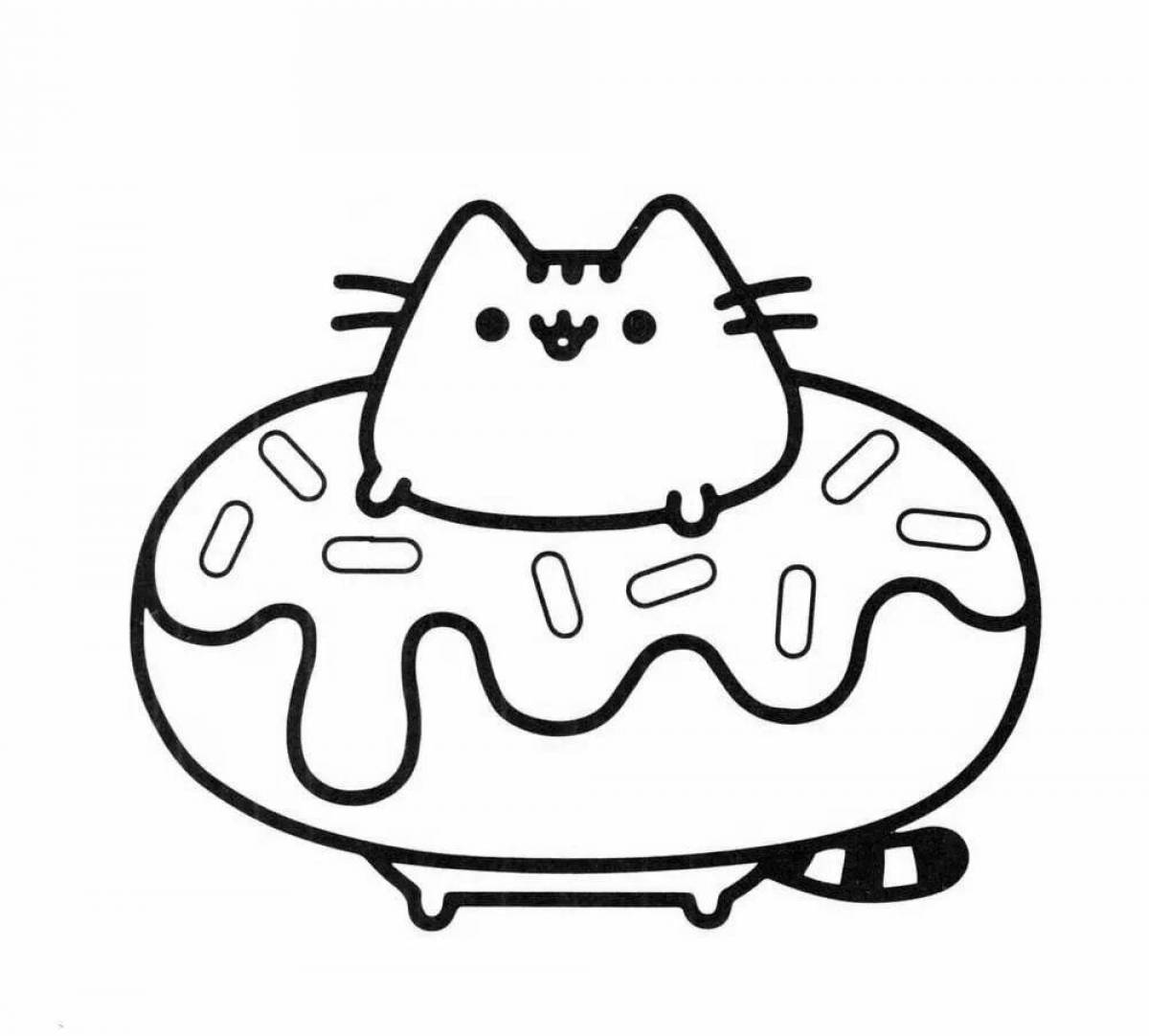 Colorful donut cat coloring page