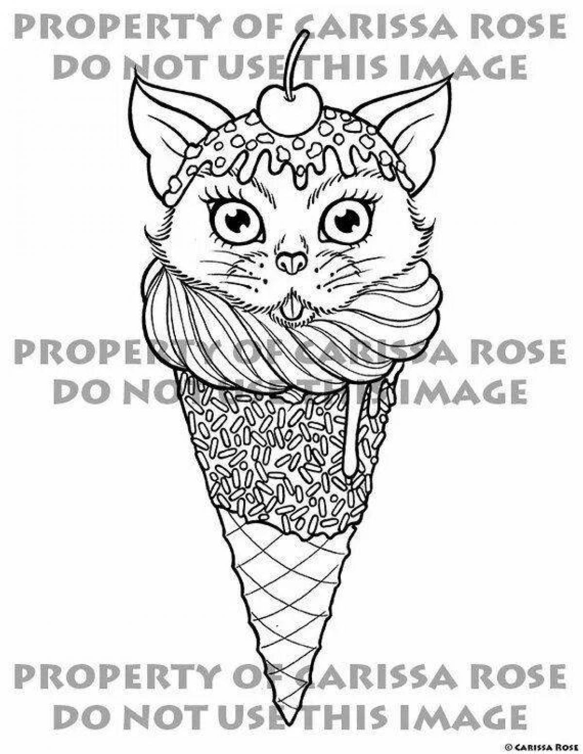 Coloring page bright cat donut