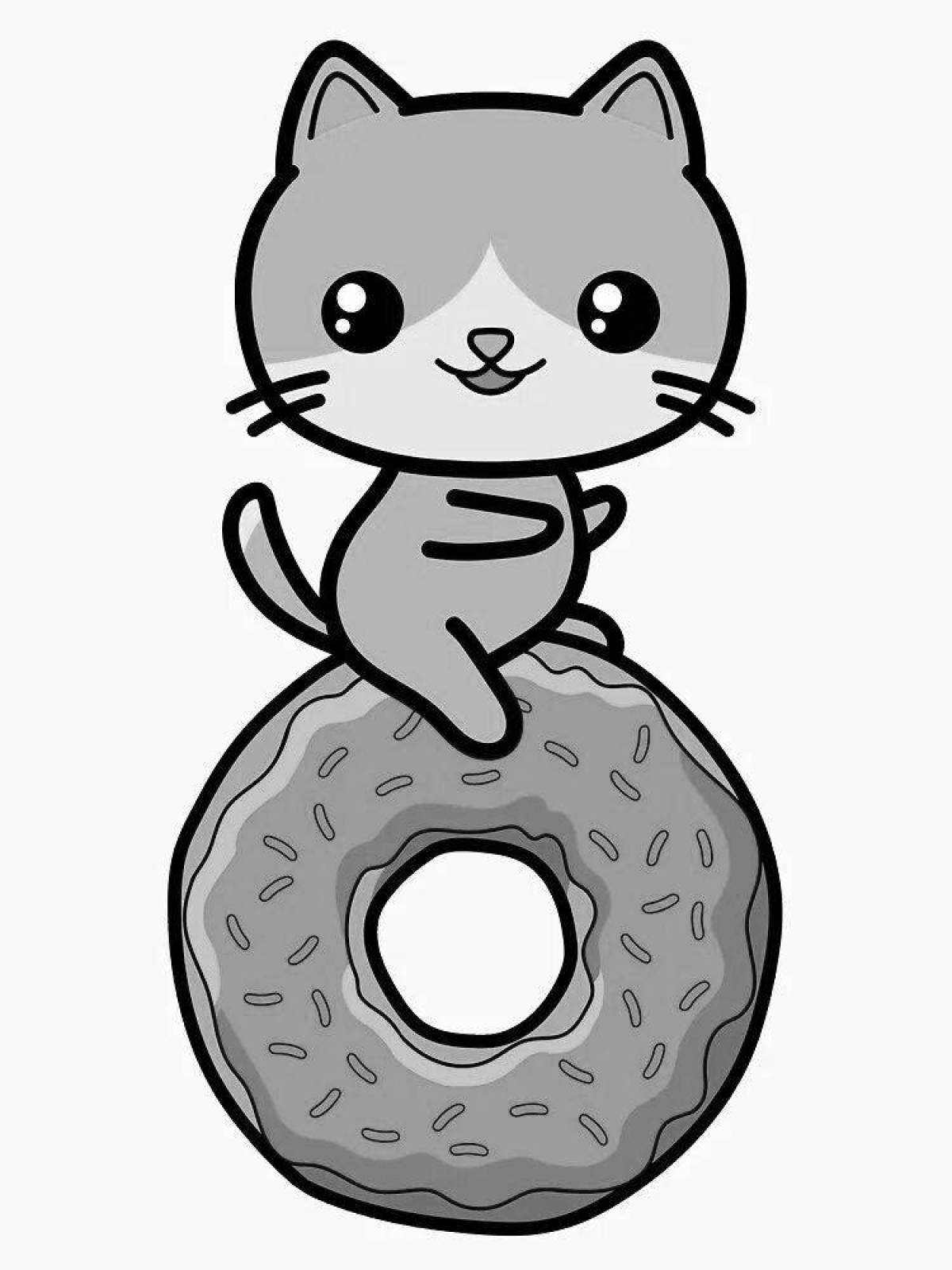 Coloring book shiny donut cat