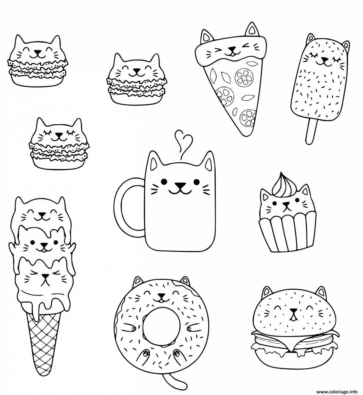 Coloring page dazzling donut cat