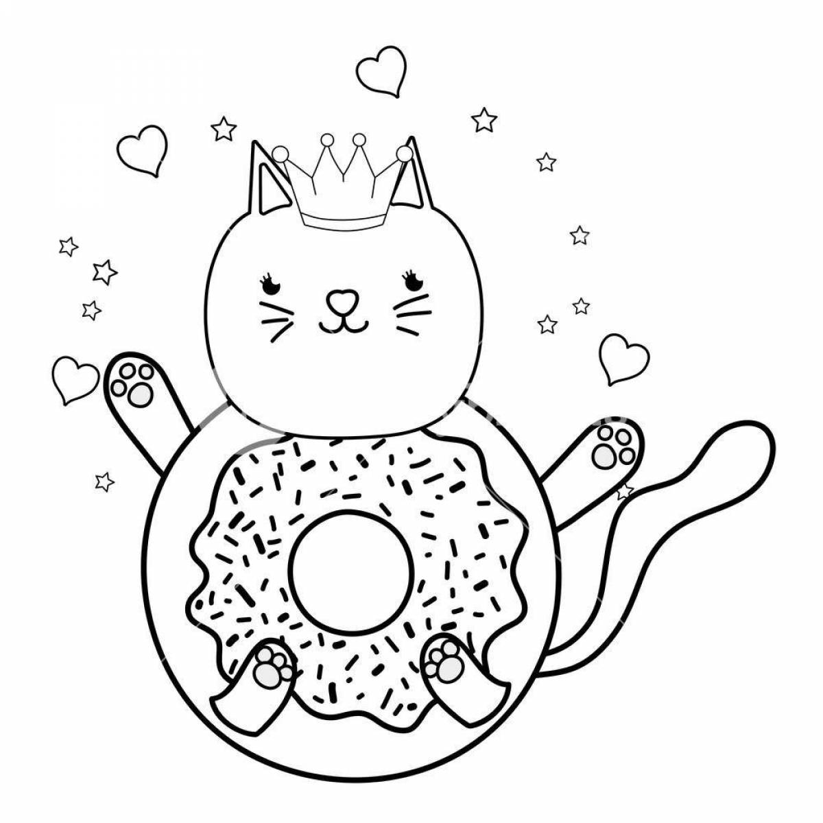 Fantastic donut cat coloring page