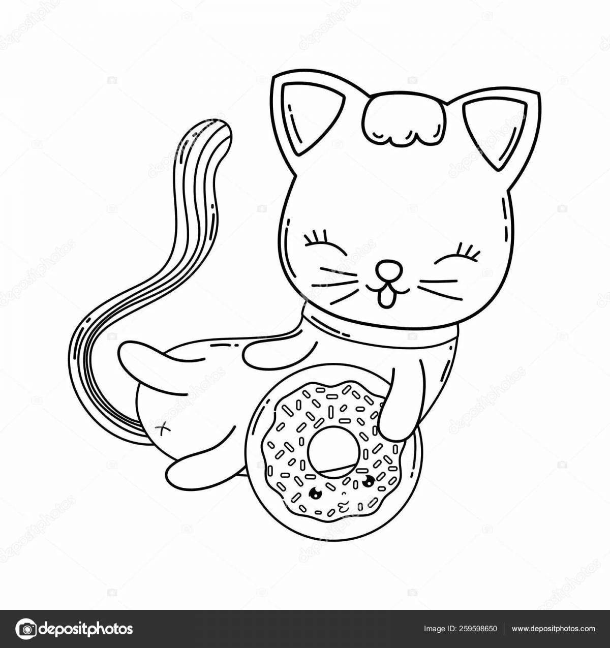 Gorgeous donut cat coloring page