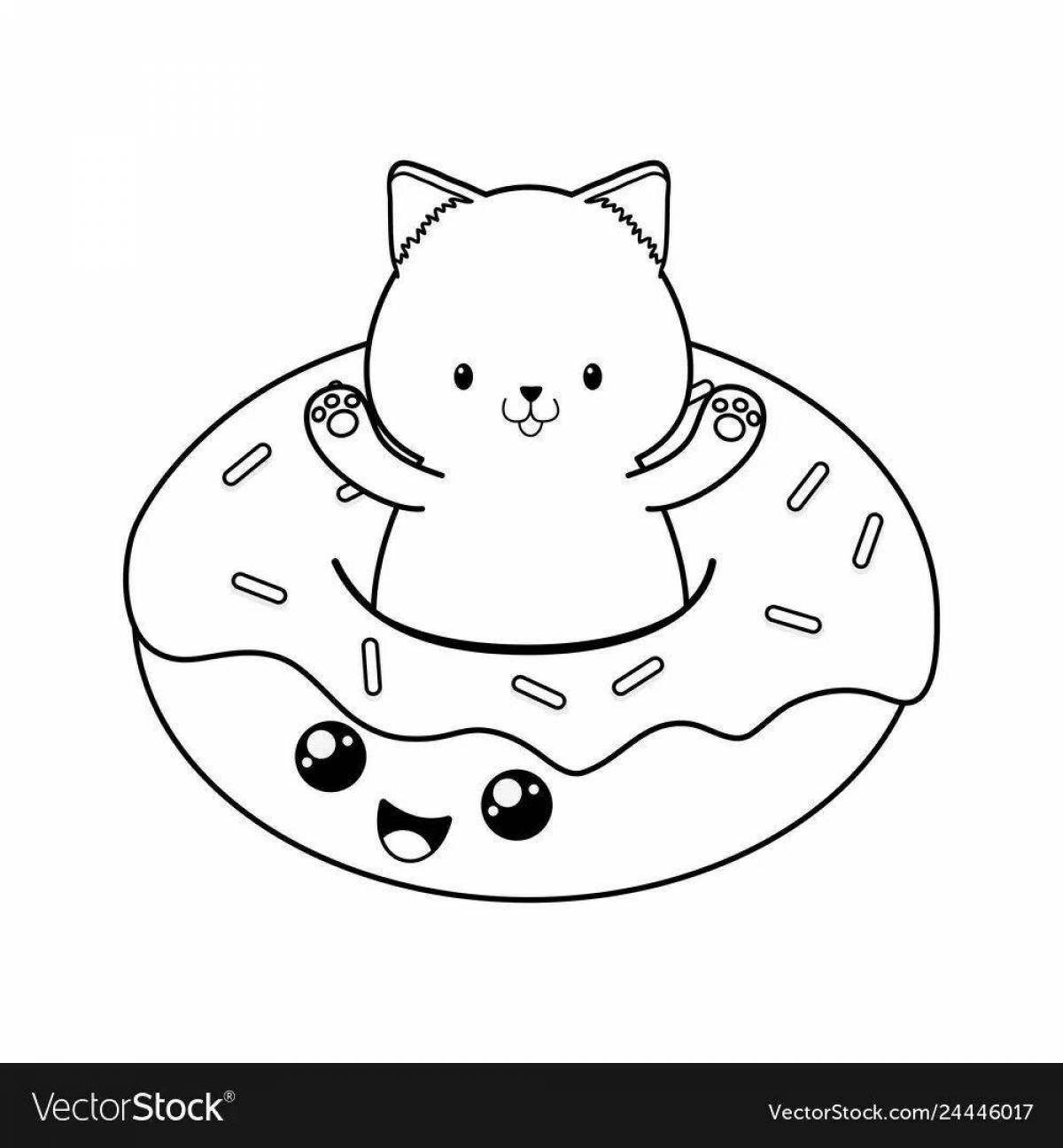 Humorous donut cat coloring page