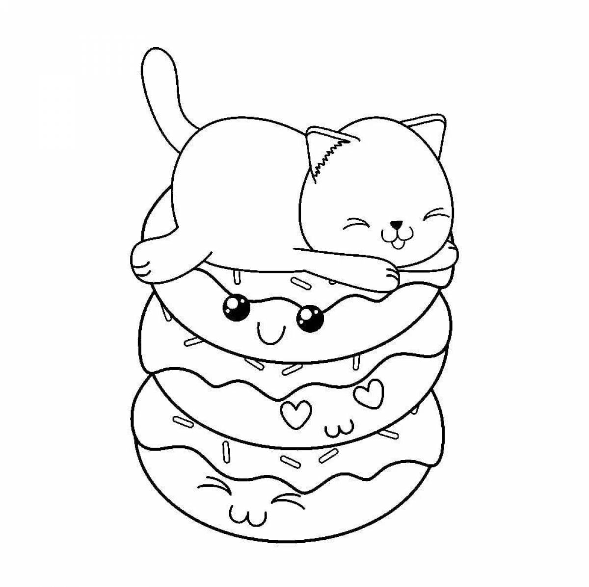 Lovely cat donut coloring page