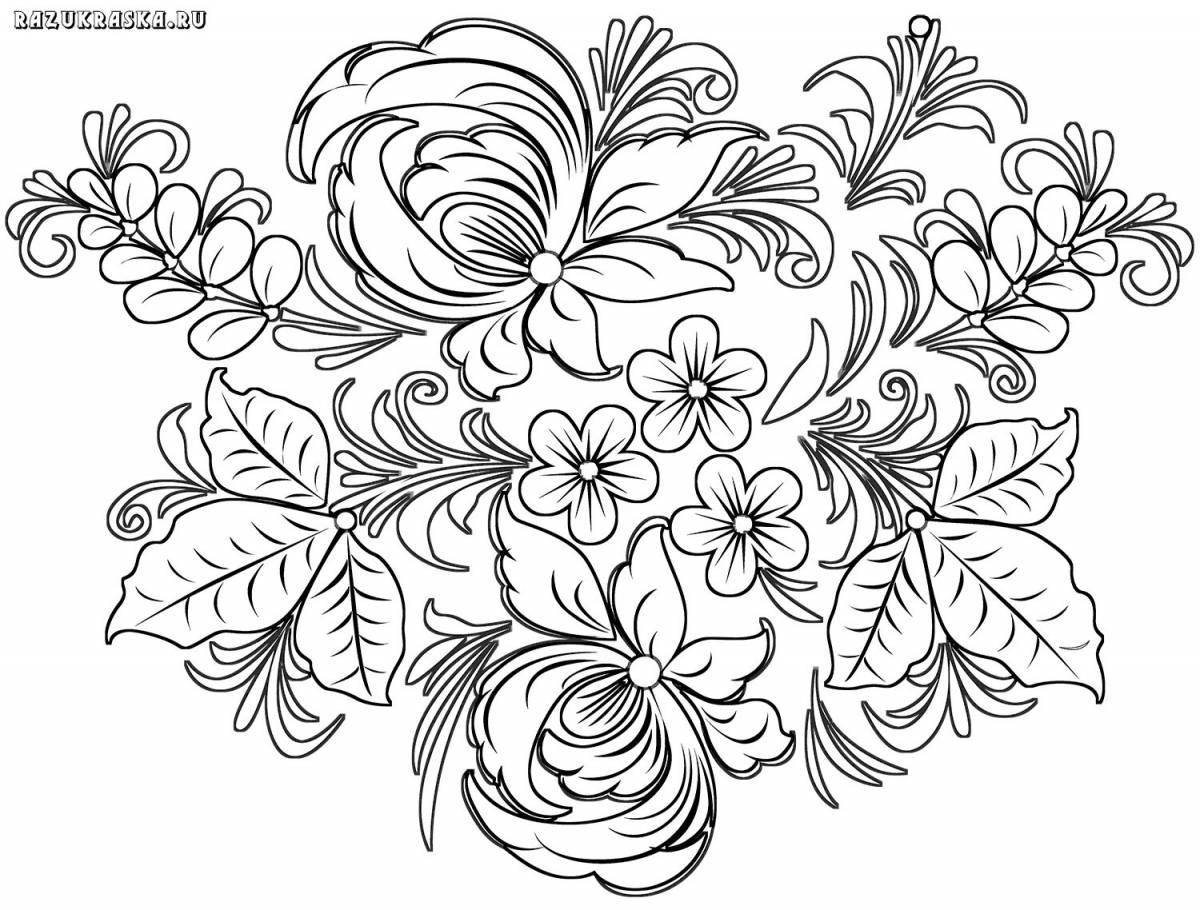 Раскраска цветущая хохломская роспись