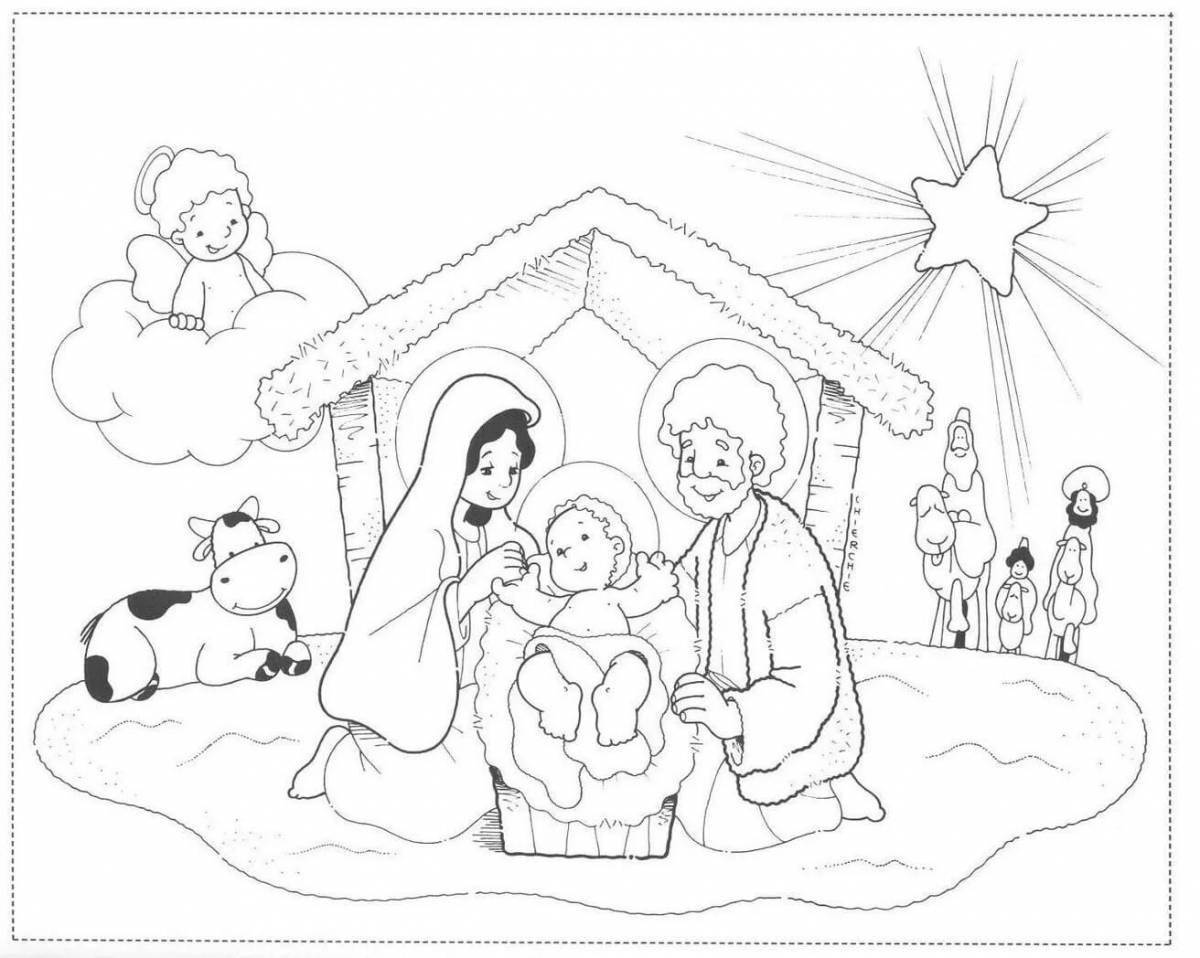 Great nativity scene coloring book for kids