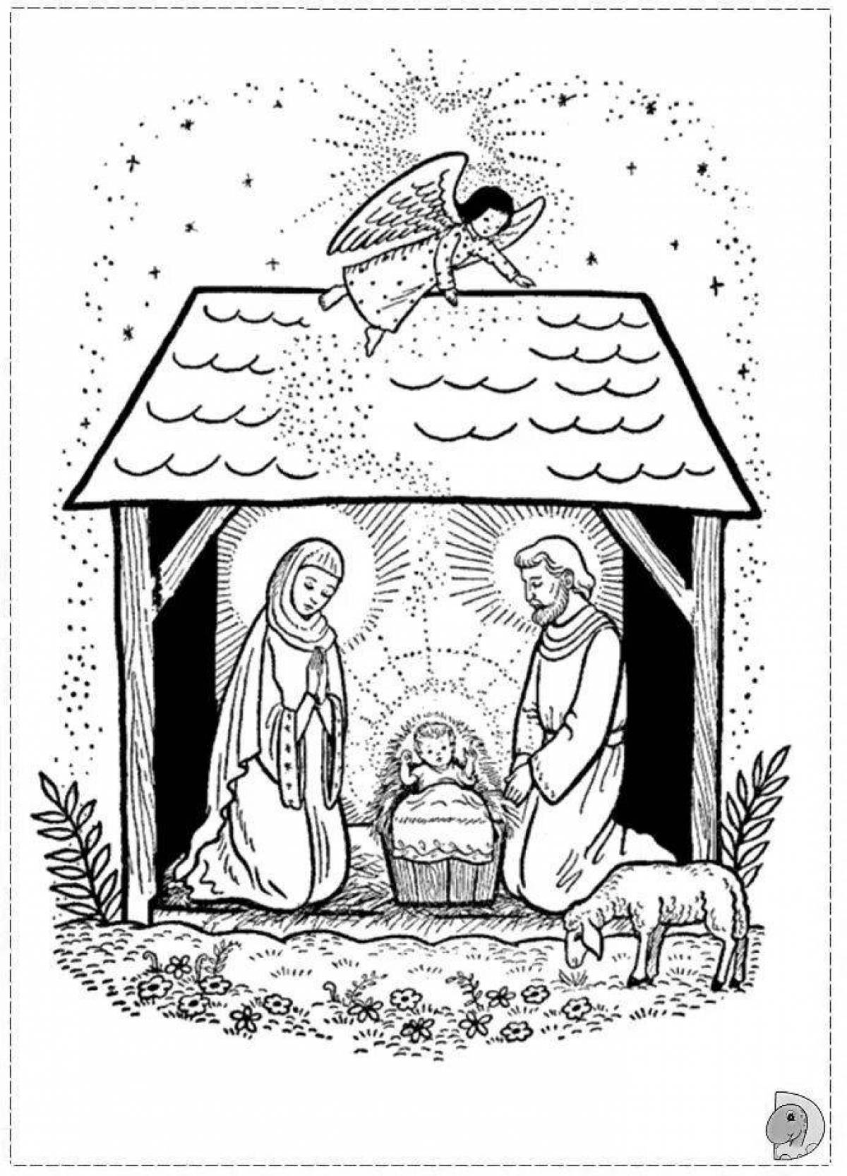 Blissful nativity scene coloring book for kids