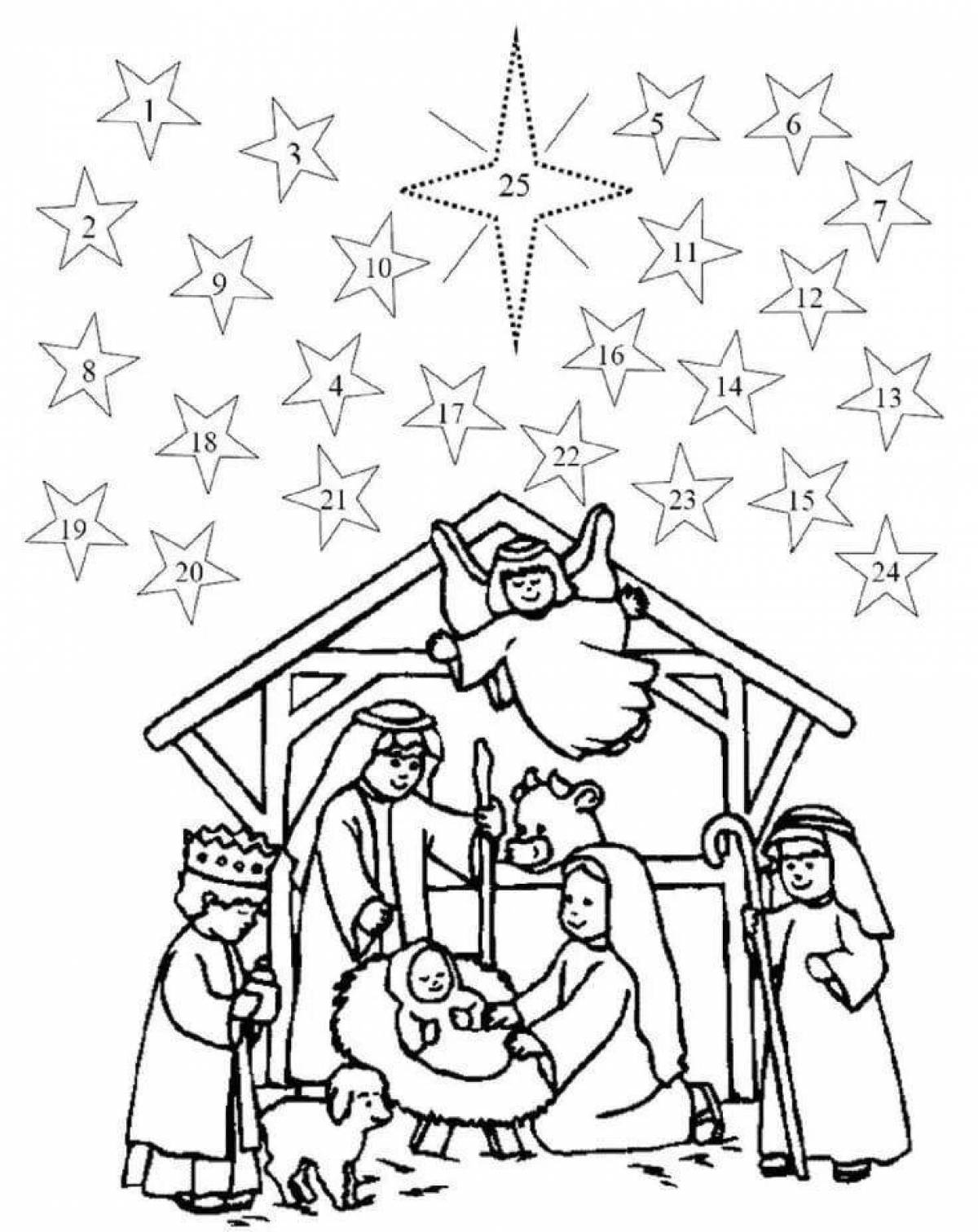 Great nativity scene coloring book for kids