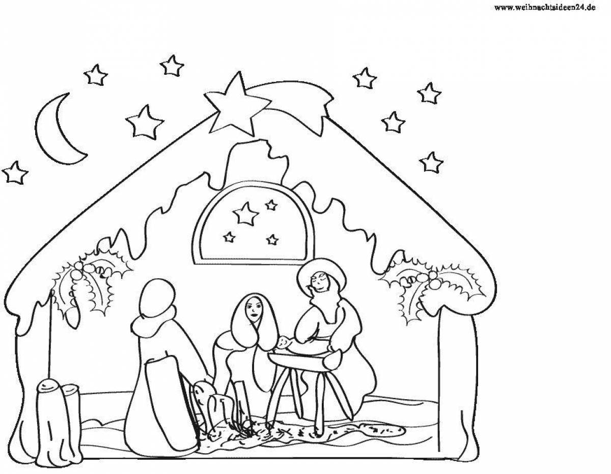 Wonderful nativity scene coloring book for kids