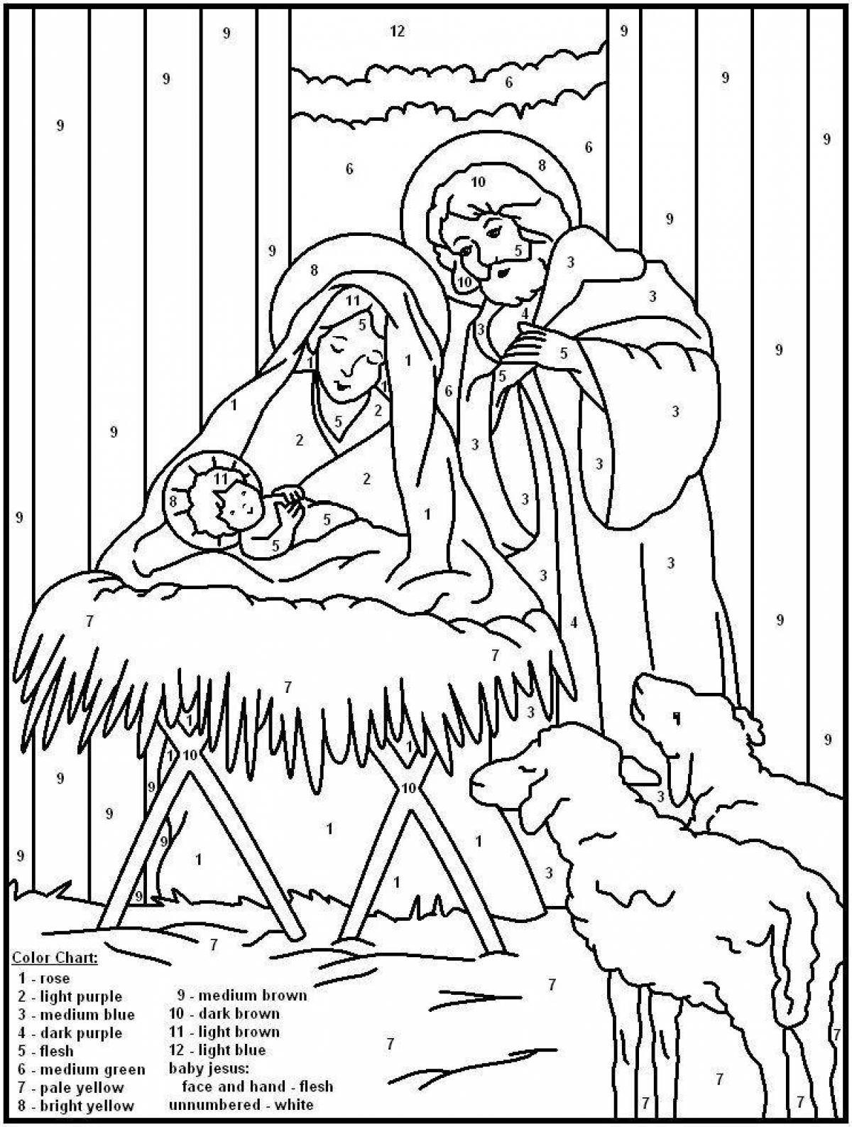 The Glorious Nativity Scene Coloring Page for Kids