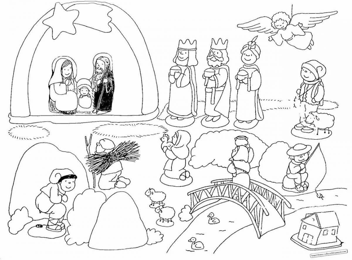 Amazing nativity scene coloring for kids