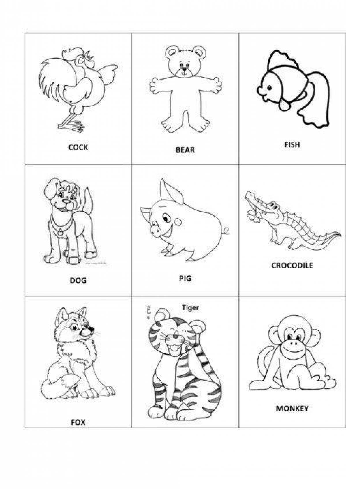 Colorful animal coloring pages in English