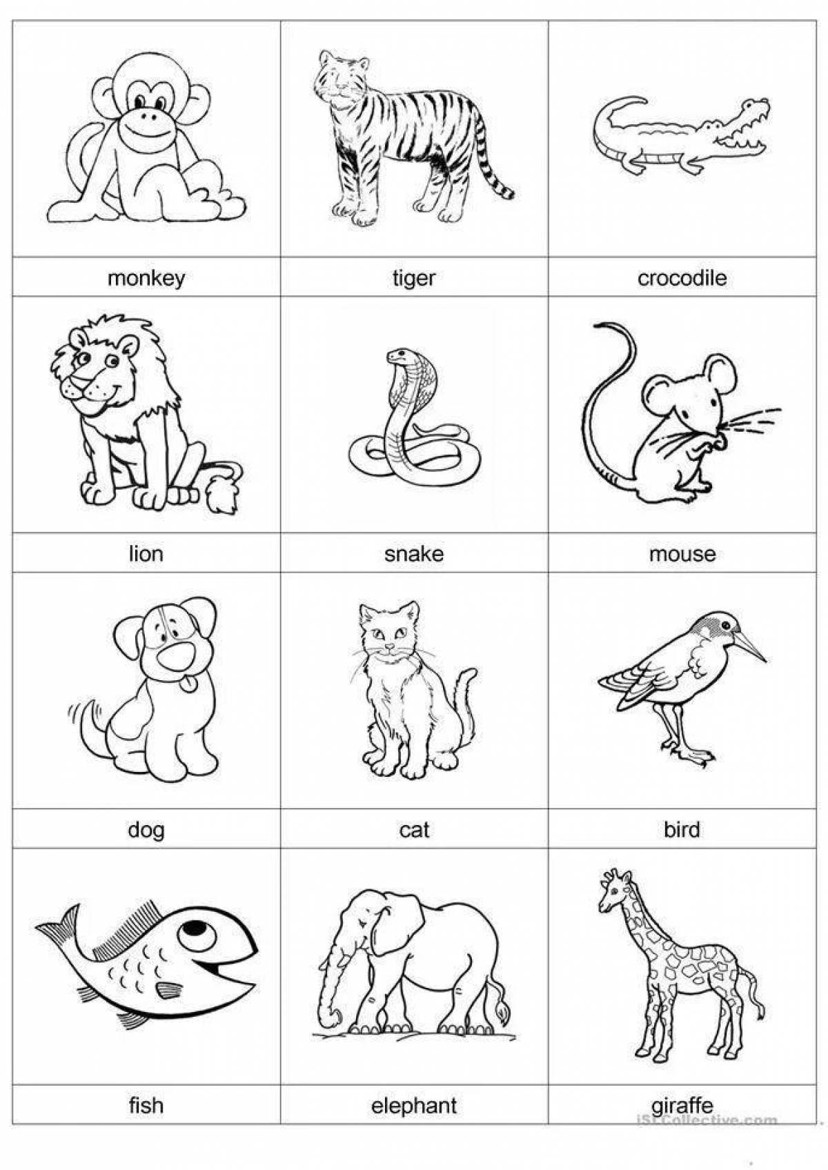 Adorable animal coloring book in English