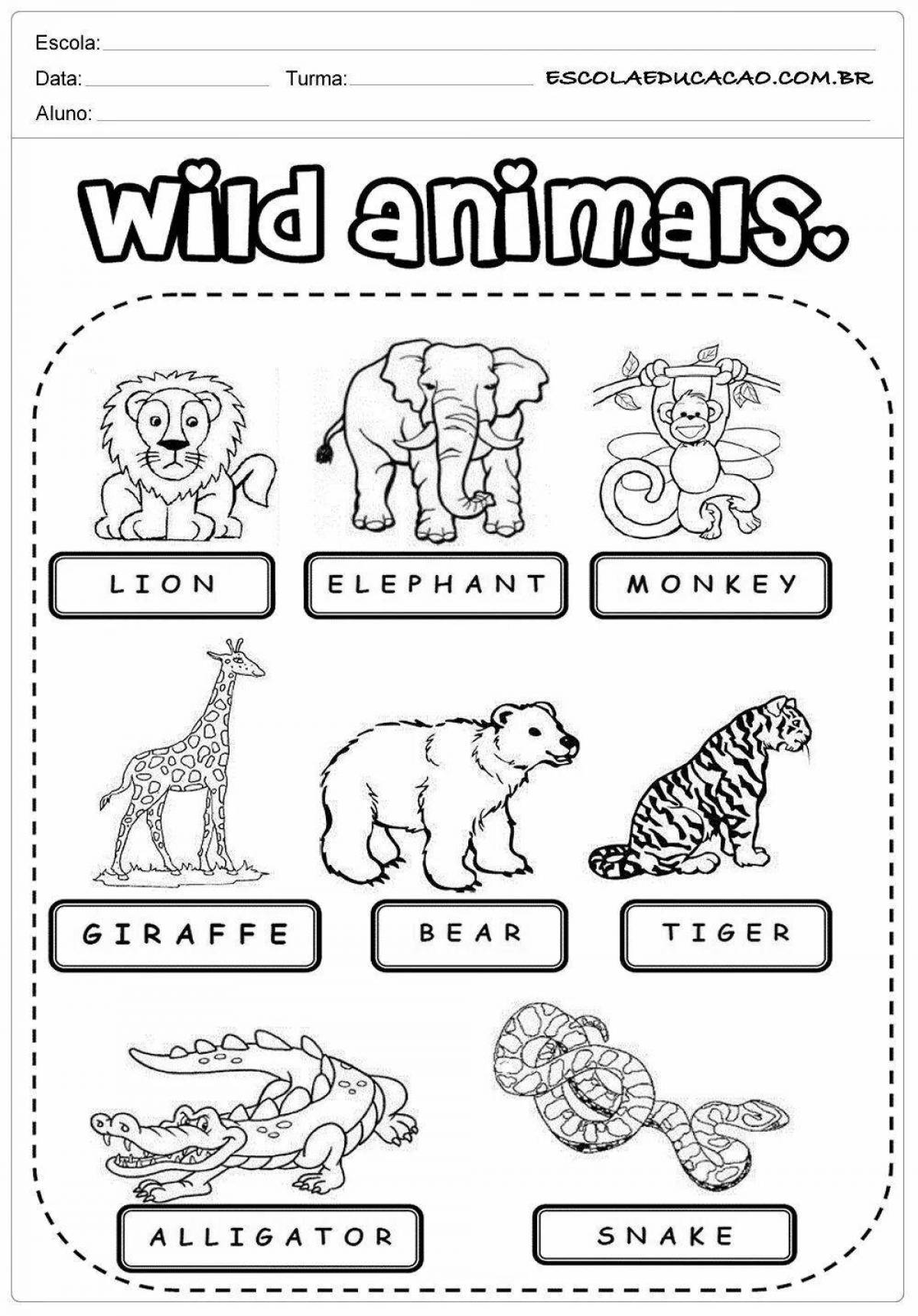 Живые раскраски животных на английском языке