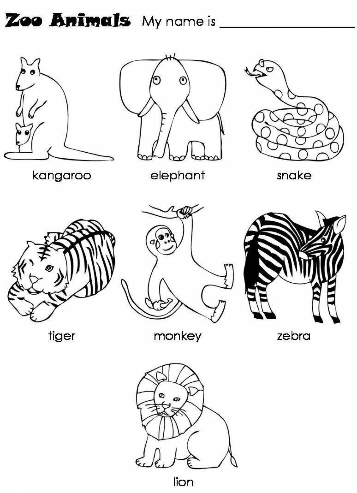 Очаровательная раскраска животные на английском языке