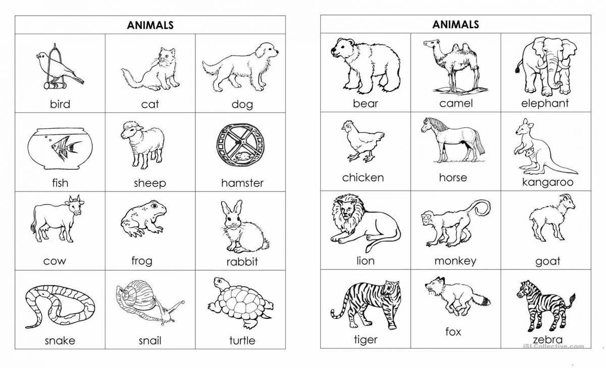 Ослепительные раскраски животных на английском языке