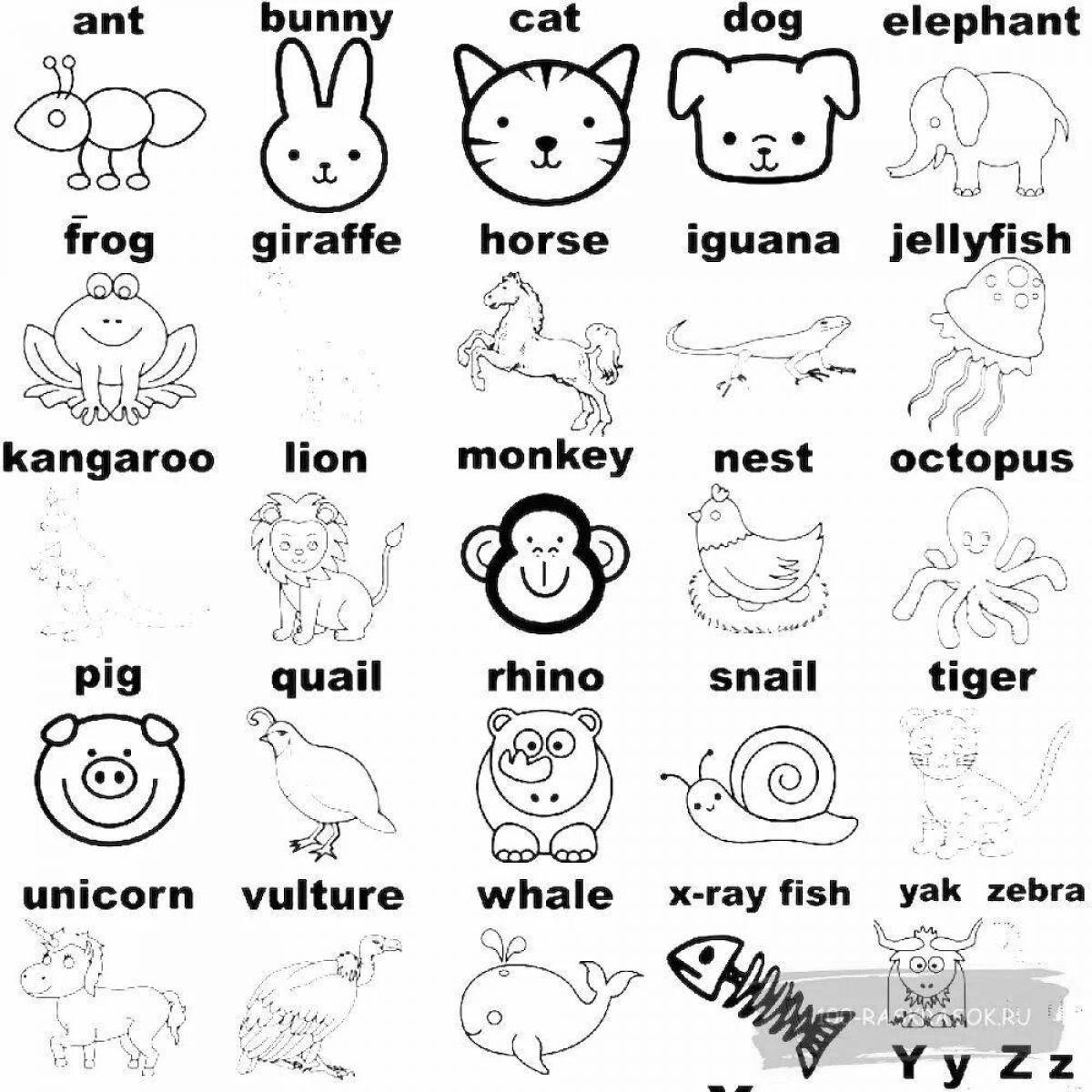 Заманчивые раскраски животные на английском языке