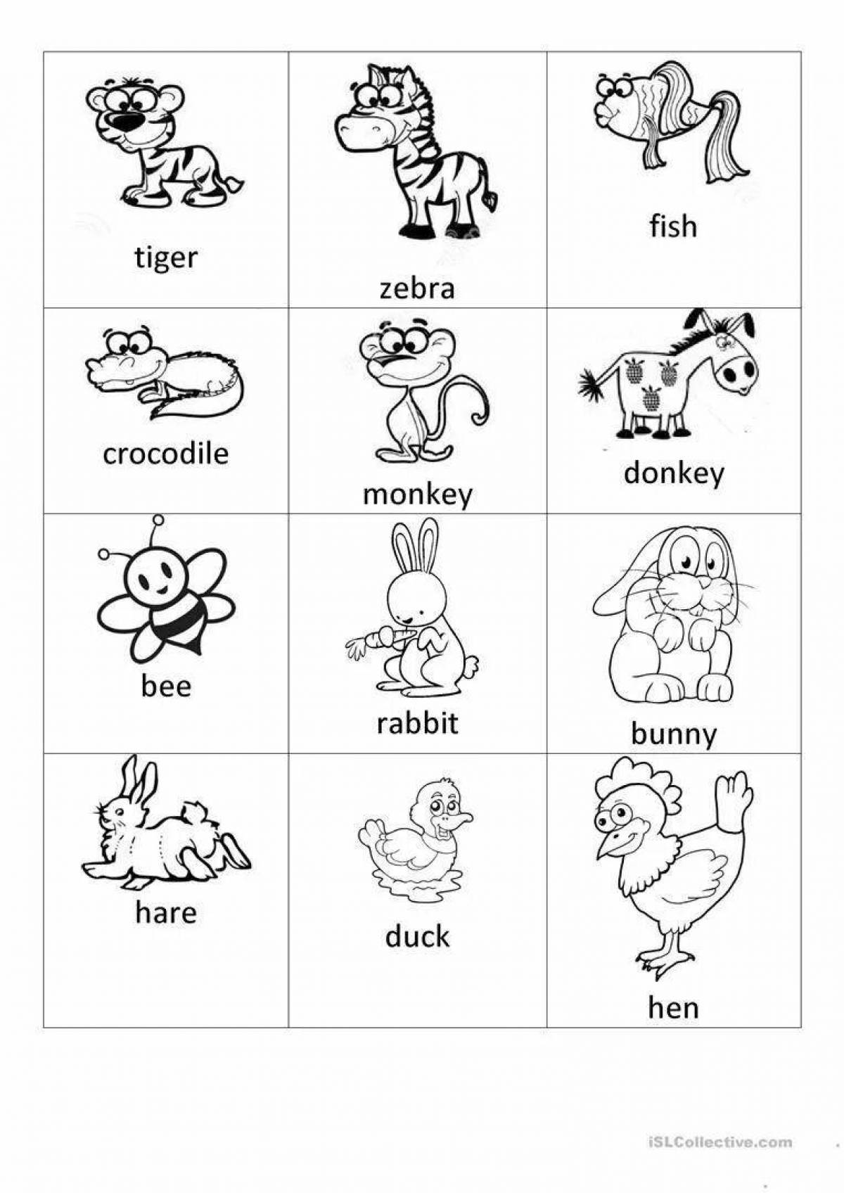 Fun coloring pages animals in English