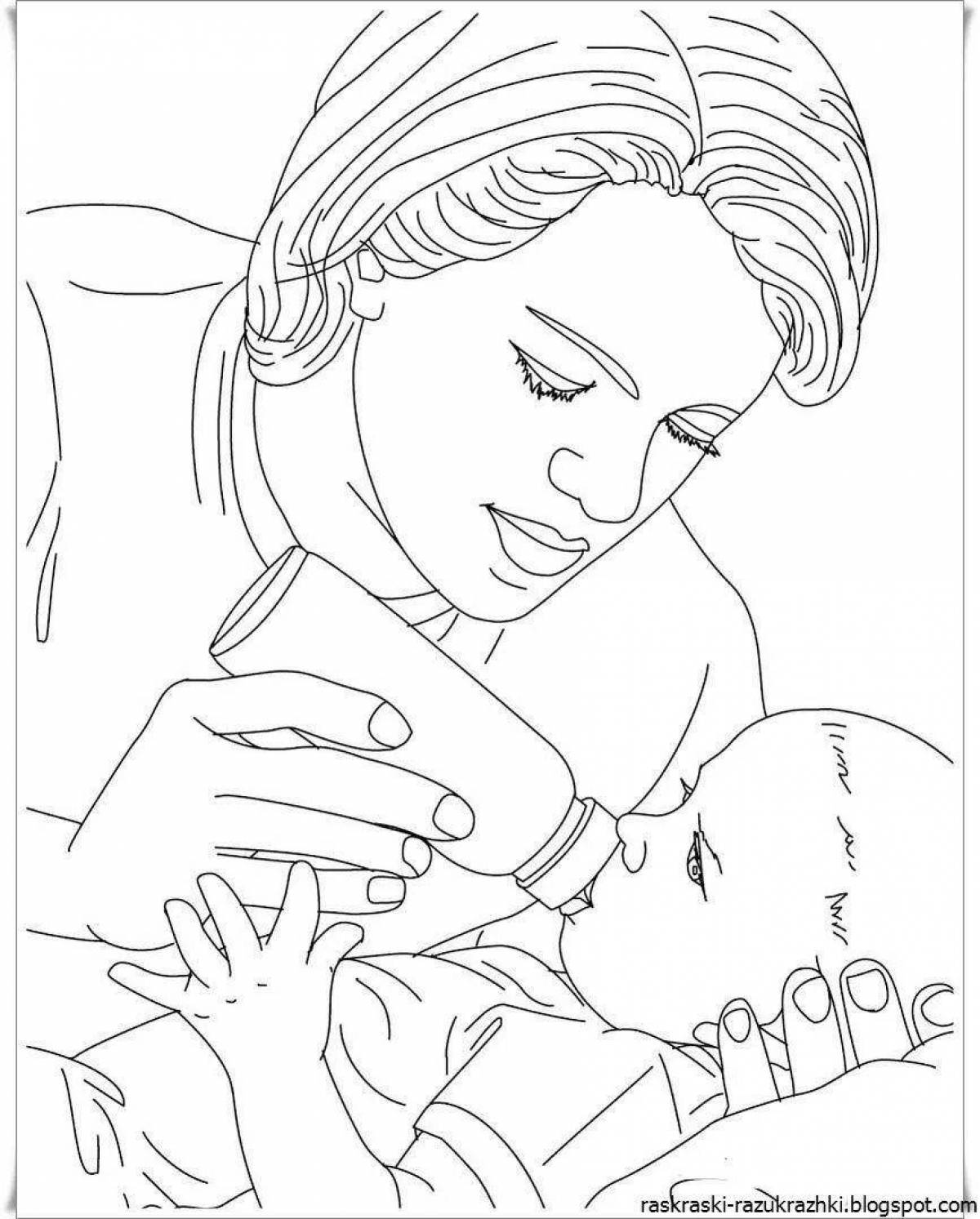 Ласковая раскраска мать с ребенком