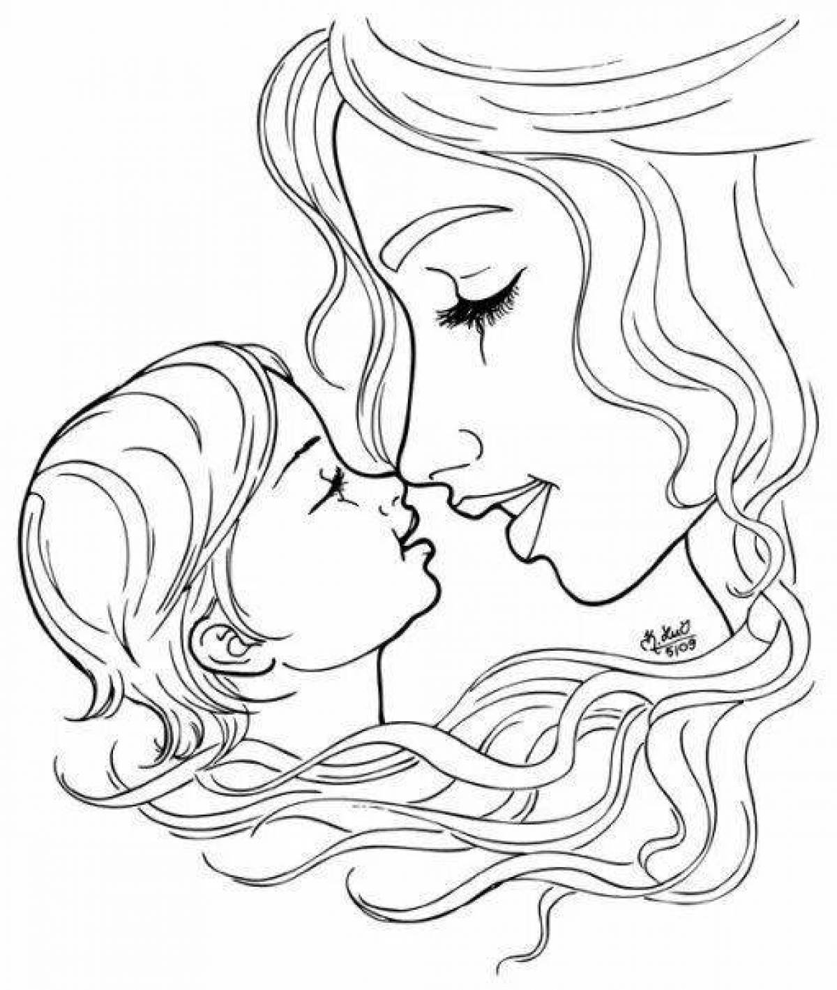 Cute coloring mother and child