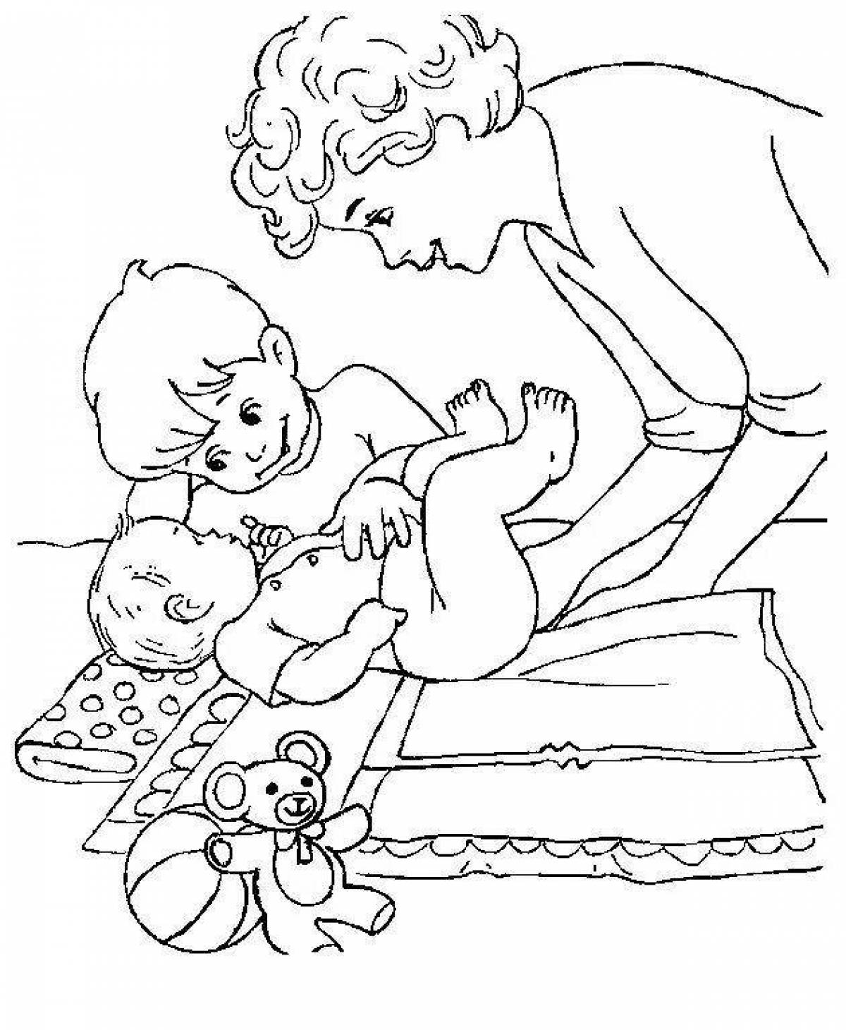 Caring coloring mother with child