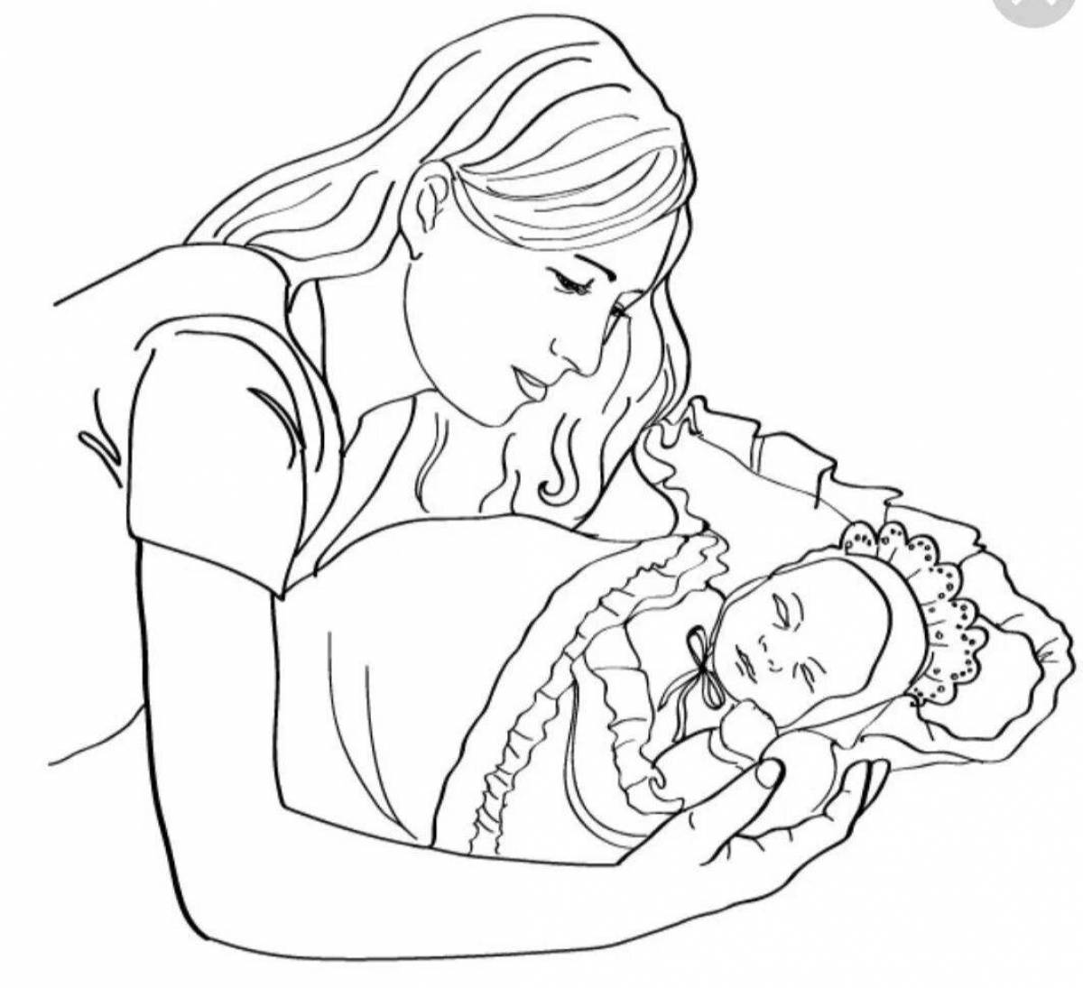 Благородная раскраска мать с ребенком