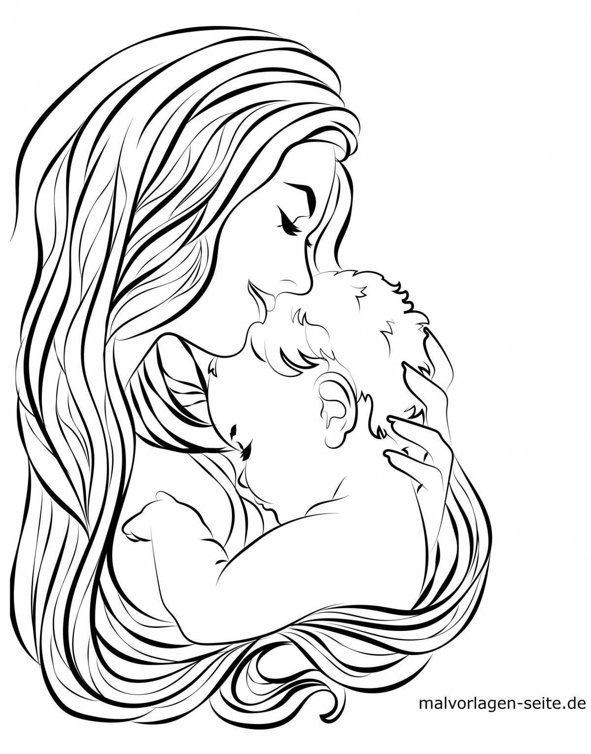 Вдохновляющая раскраска мать с ребенком