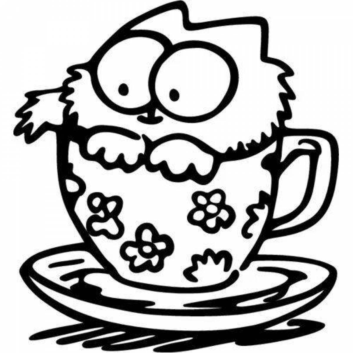 Coloring page funny cat in a mug