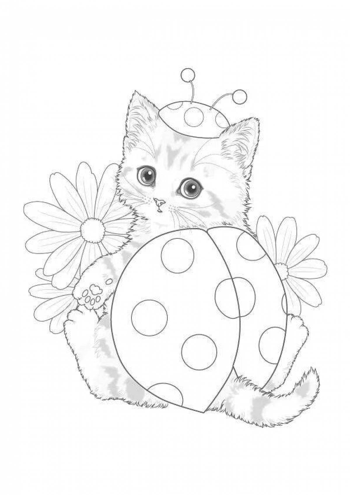 Раскраска радостный кот в кружке