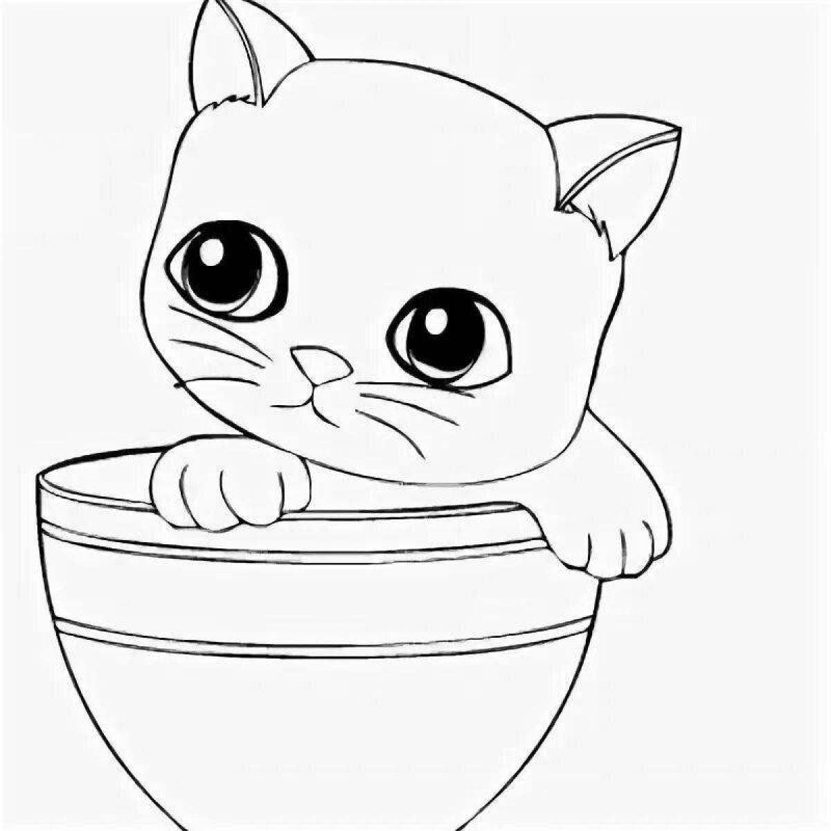 Cute cat in a mug coloring book