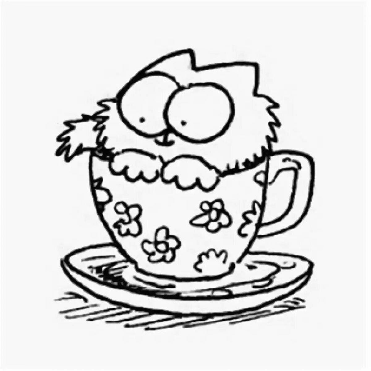 Silly cat in a mug coloring book
