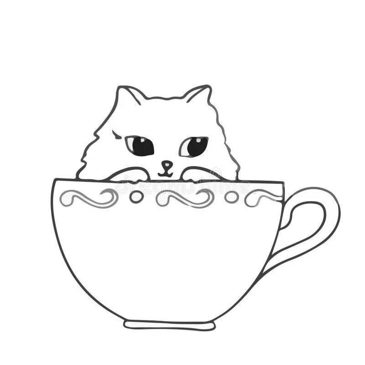 Fancy cat in a mug coloring book