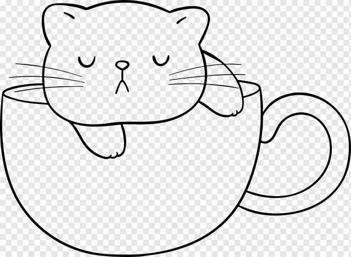 Coloring cat in a mug