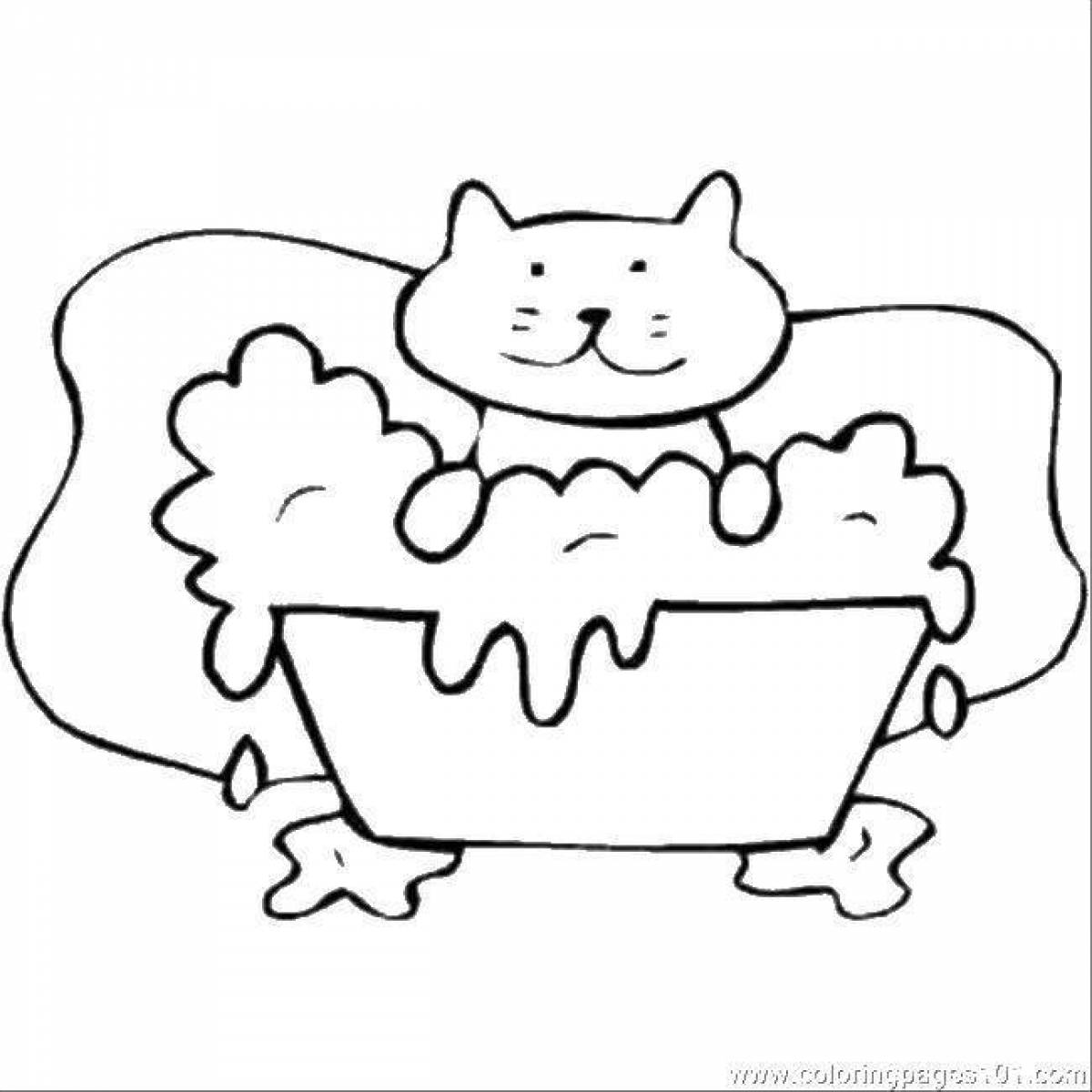 Coloring page serene cat in a mug